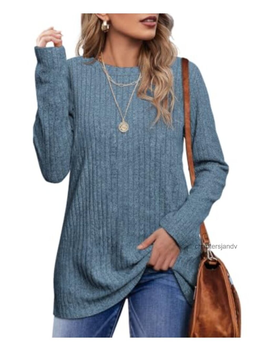 Long Sleeve Crew Neck Tunic Top Loose Fit Casual Fall Winter Blouse